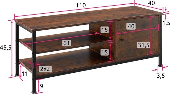 tectake - Meuble TV Meuble TV Durban - industriel foncé - 110x40x45,5cm - 404640
