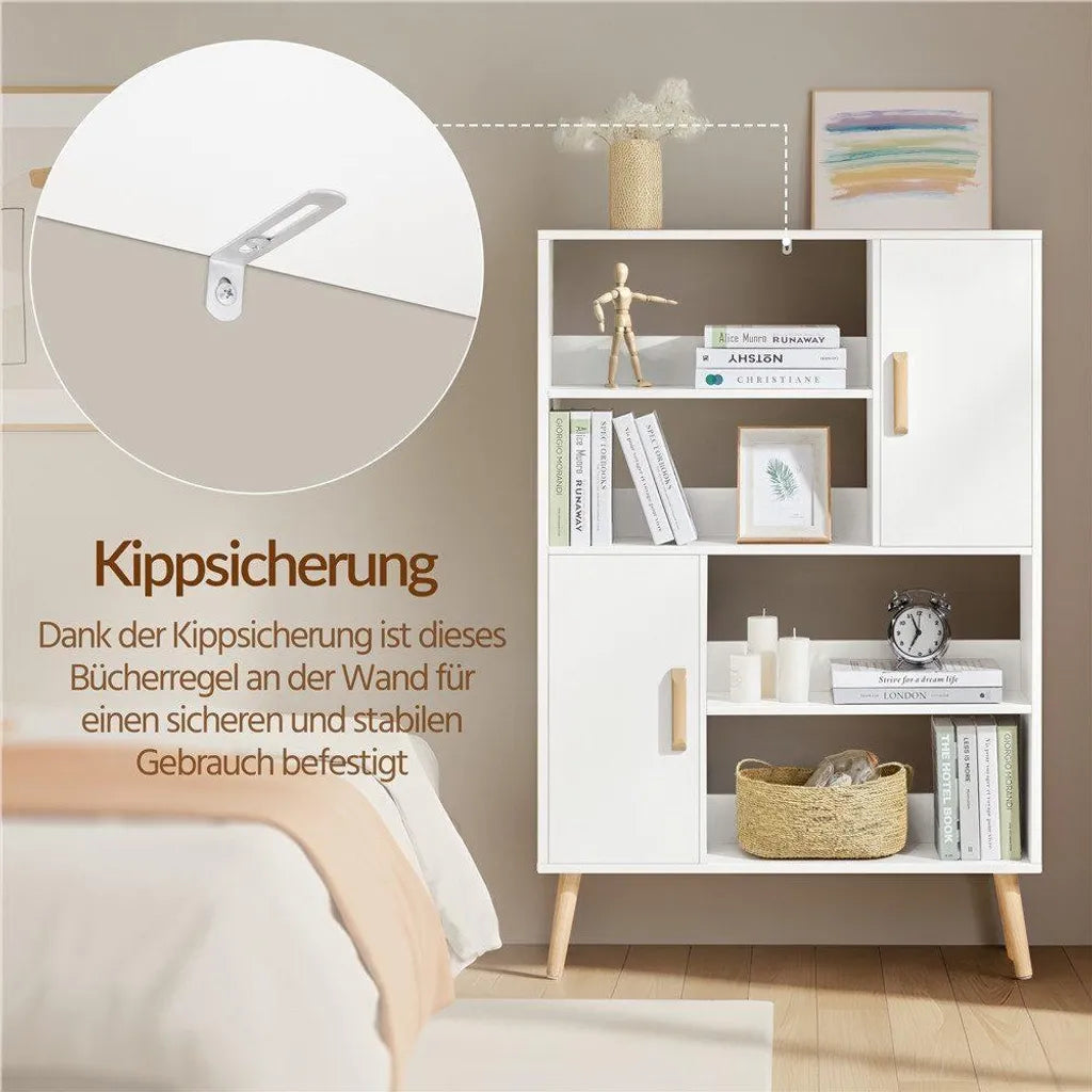 Bibliothèque Yaheetech 80 x 23,5 x 120,5 cm - Blanche - Meuble de rangement avec 2 portes et 4 compartiments ouverts