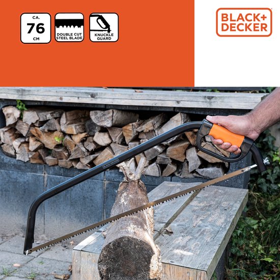BLACK+DECKER Scie à archet BXGTTO7034 - 30"/76CM - Poignée souple et confortable - Absorption des chocs - Protection des articulations - Acier - Noir/Orange