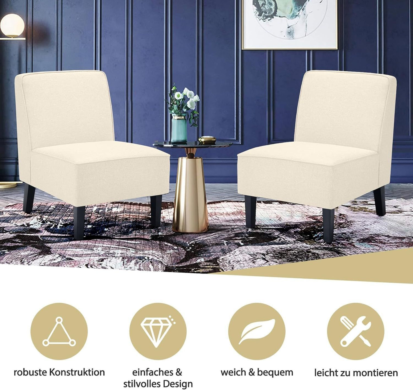 Chaise de salon rembourrée, chaise de salle à manger avec dossier et pieds en bois, 73x61x80 cm