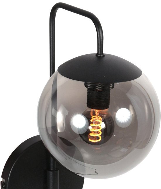 Applique murale Bollique 4609ZW : applique murale en métal noir avec verre fumé, douille E14, style tendance - Steinhauer