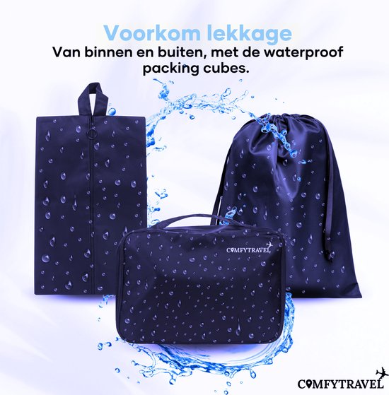 Comfytravel Packing Cubes Set - Organisateur de voyage pour valise / sac à dos - Accessoires de voyage - Imperméable / 8 pièces - Bleu foncé