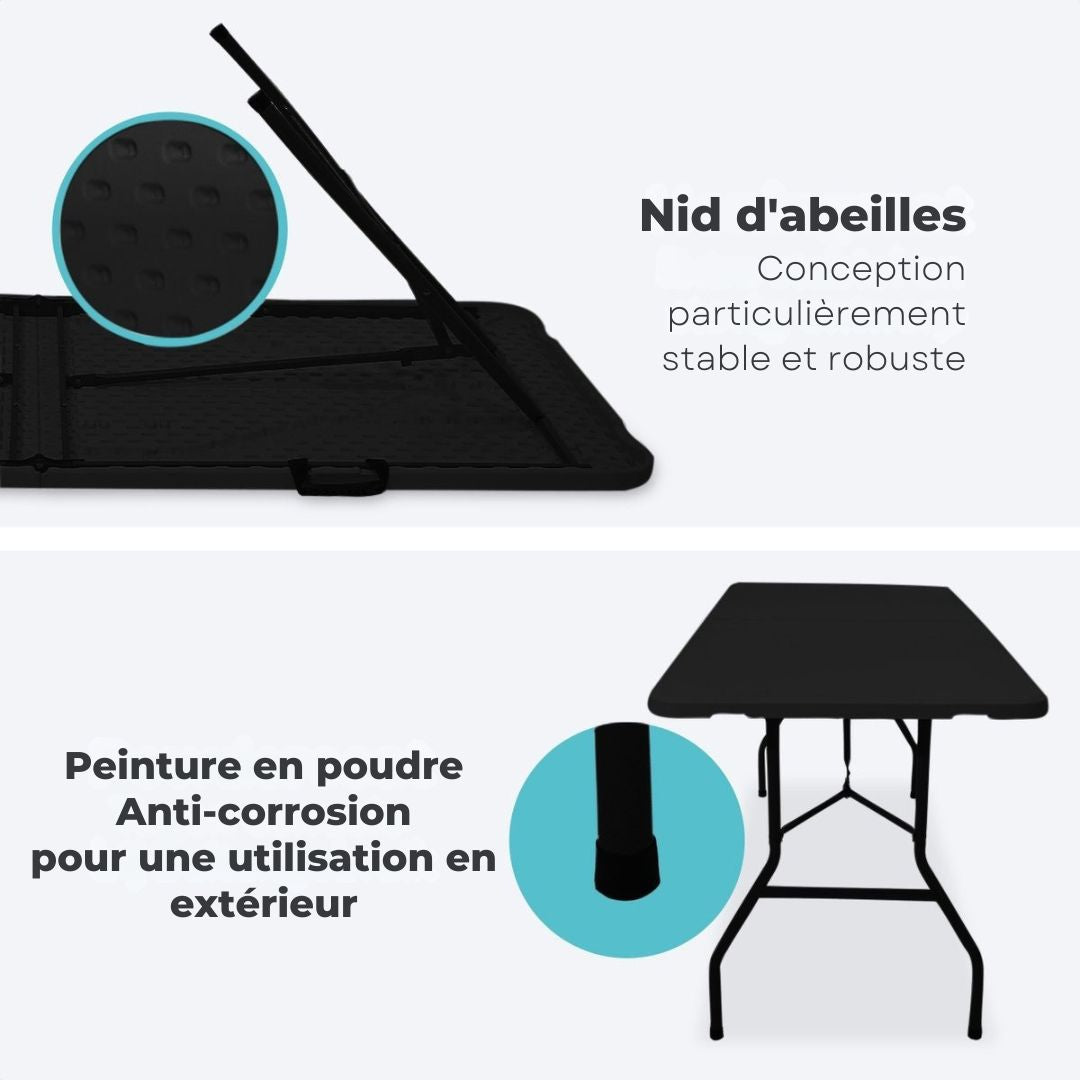 Table pliante LifeGoods - 70x180cm - ajustable et robuste - Résiste aux intempéries - pour l'extérieur - Noir