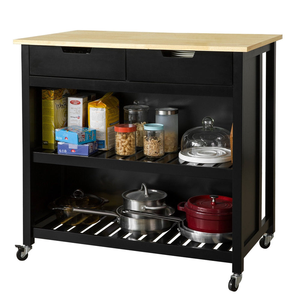 SoBuy FKW74-SCH Chariot de cuisine sur roulettes - 2 tiroirs et 2 étagères - 100x94x60 cm - Noir