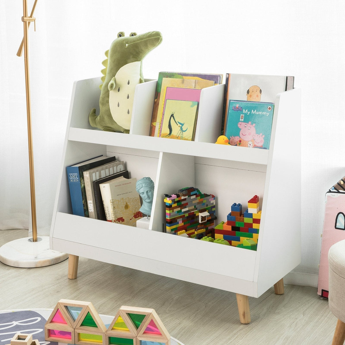 SoBuy Meuble de rangement pour enfants - blanc - 86x36x77 cm - 5 compartiments