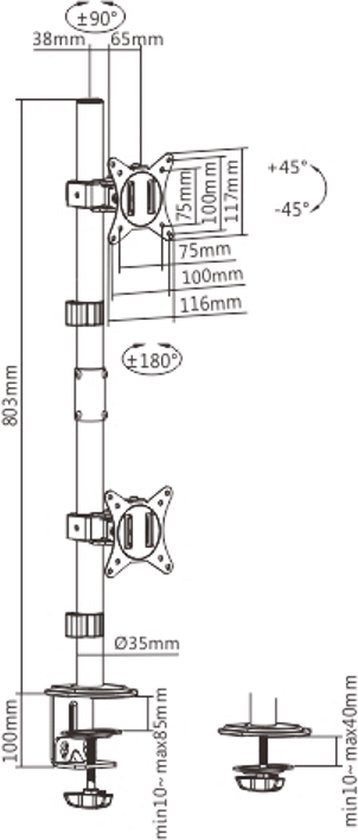 Support de moniteur 2 écrans l'un sur l'autre - bras de moniteur 2 écrans