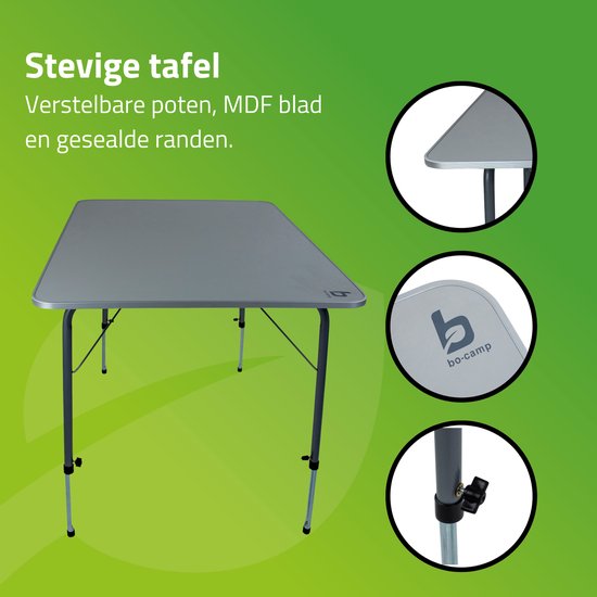 Bo-Camp - Table de camping - Réglable en hauteur - 100x70 cm