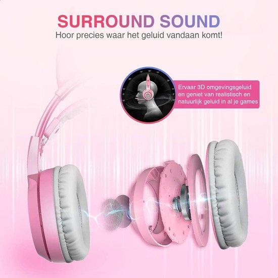SOMiC G951S Pink Gaming headset - Casque d'écoute pour chat - Casque pour chat - Playstation, PC & Switch