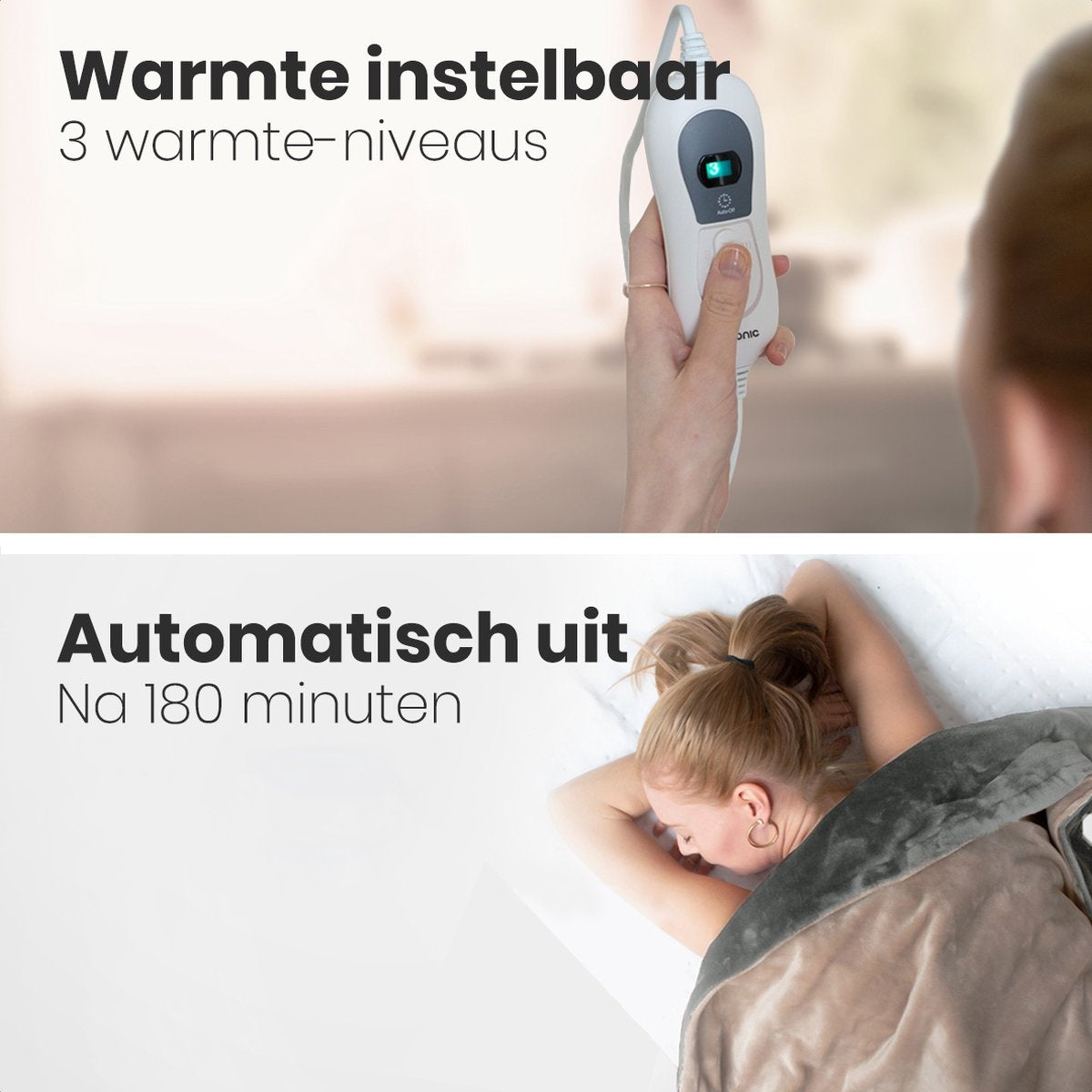 Couverture chauffante - Auronic - 2 personnes - 3 niveaux - Avec minuterie - 200 x 180 cm - Gris