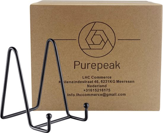Purepeak Support pour assiettes décoratives - Support pour assiettes pouvant accueillir des assiettes jusqu'à 35 cm de haut - Présentoir à assiettes - Noir - Porte-menu - Support pour disques vinyle