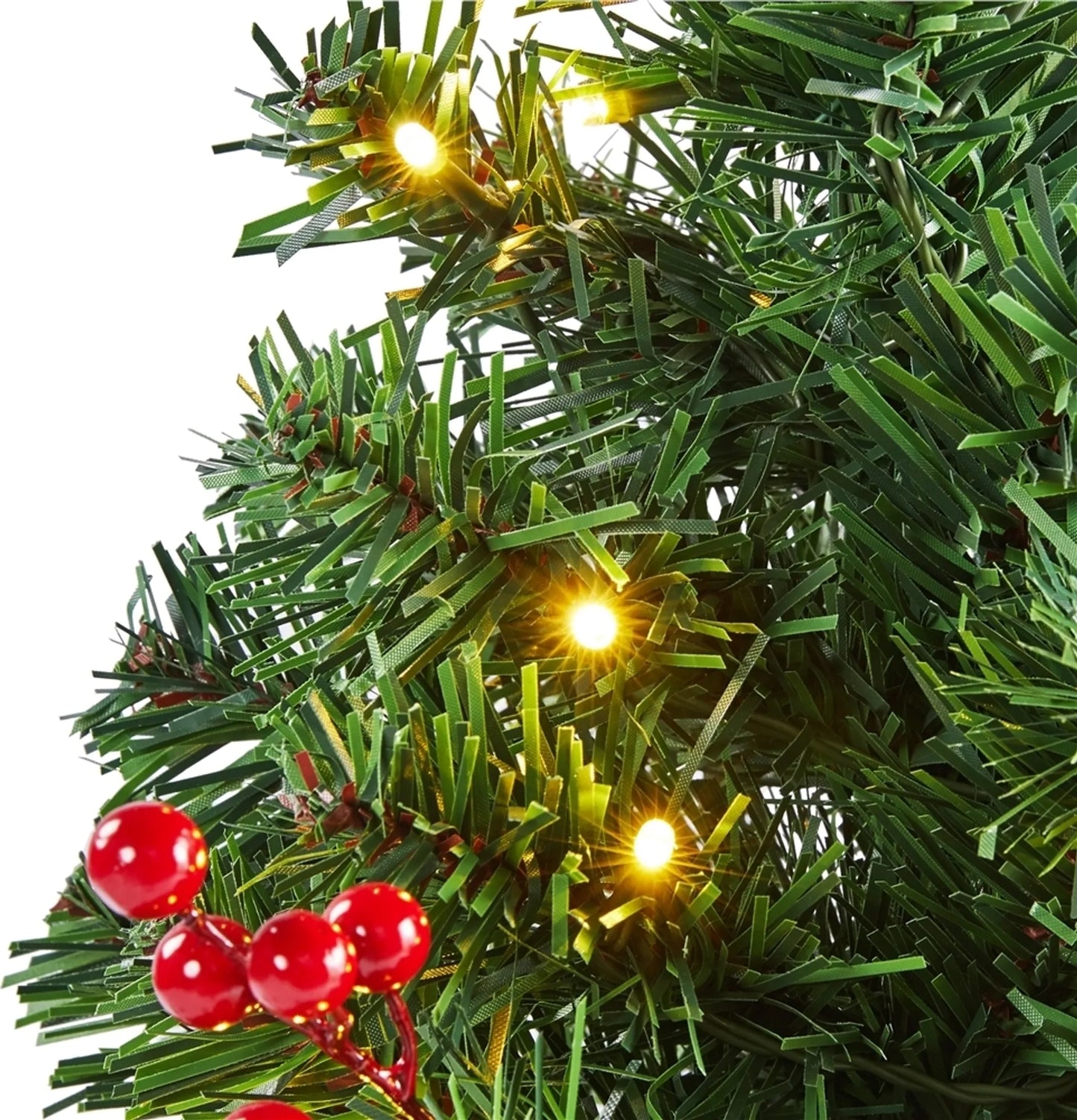 Yaheetech Arbre de Noël de table avec lumières - 38 x 38 x 60 cm - avec 35 lumières LED et 40 baies rouges et base en béton avec tissu rouge - pour le buffet et le bureau - PVC vert et béton
