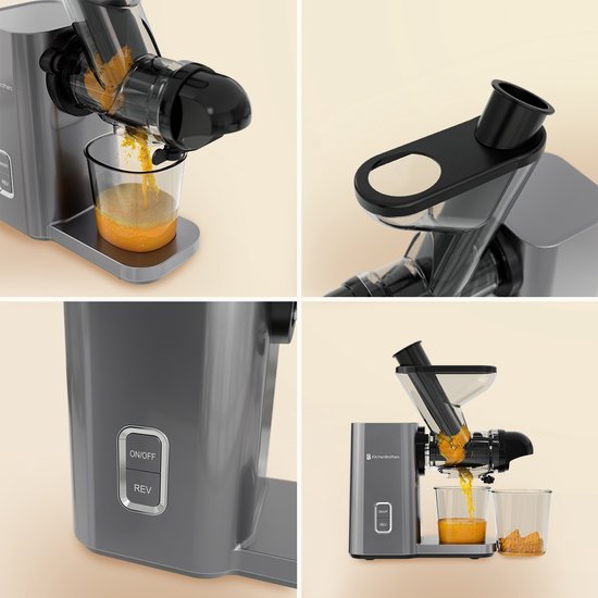 KitchenBrothers Slowjuicer - Mini presse-agrumes - Presse-légumes et fruits - Alimentation 40 mm et 50 mm - 400 ml - Gris