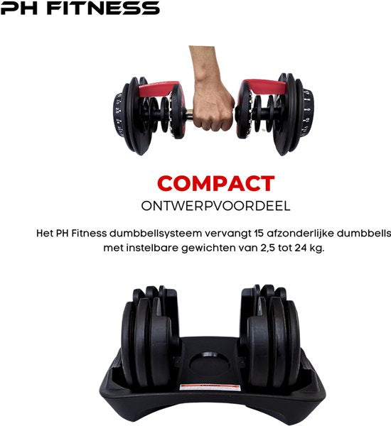 Ensemble d'haltères réglables DH FitLife 2026 - de 2,5 à 25 kg - 18 positions de poids