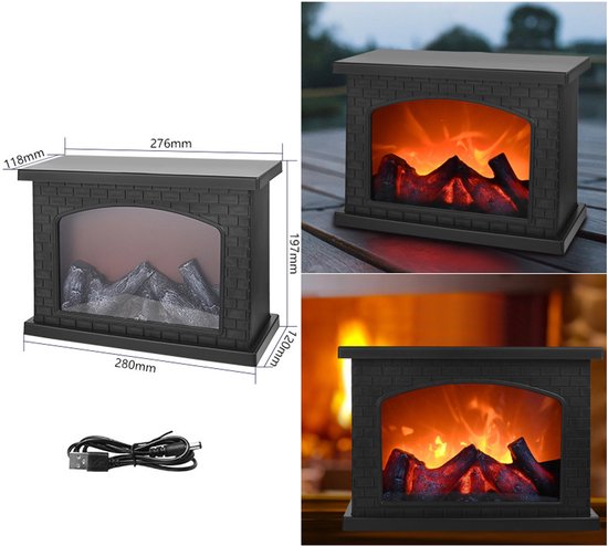 Ceruzo Led Atmosphere Fireplace - H20x12x28 cm- Mini Lanterne Cheminée Ouverte