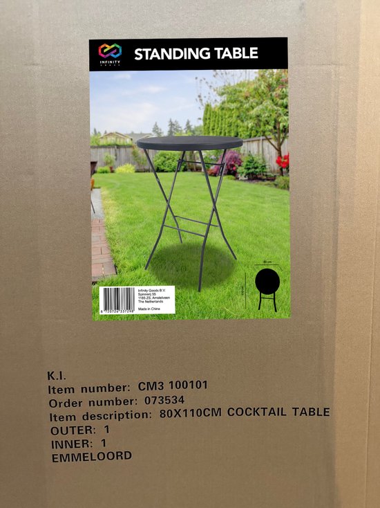 Infinity Goods Sturdy Black Stand Table - Table de fête - Robuste et résistante aux intempéries - Pliable - 80cm x 110cm - Fête - 1 pièce - Noir