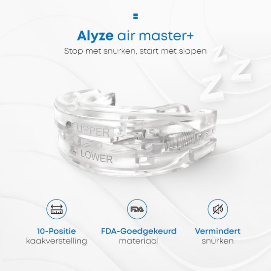 Attelle anti-ronflement - PRO+ - Boîte et livre inclus - Réglable - Pour une bonne nuit de sommeil - Mors de dents - Mors de dents - Transparent sans BPA - Alyze