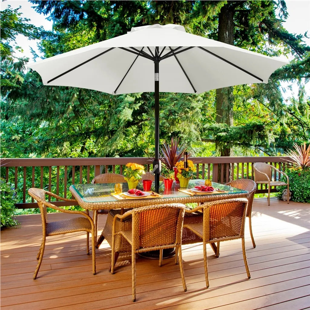 Parasol Yaheetech Ø 270 cm - Crème - Parasol de jardin inclinable avec manivelle et 8 baleines
