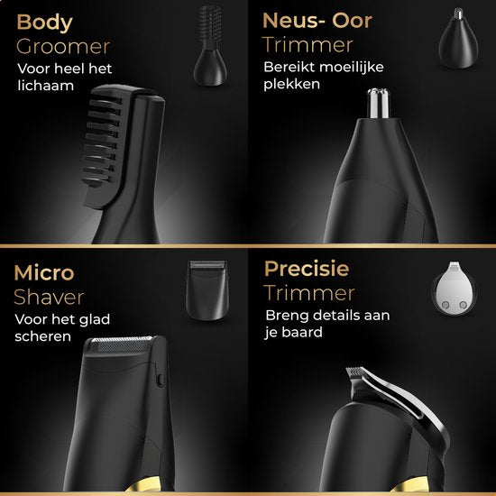 Wellshave 6 in 1 Beard trimmer Supreme - Tondeuse pour la barbe et le corps - Tondeuse pour le nez - Tondeuse pour le corps - IPX7 Waterproof - 6 accessoires inclus