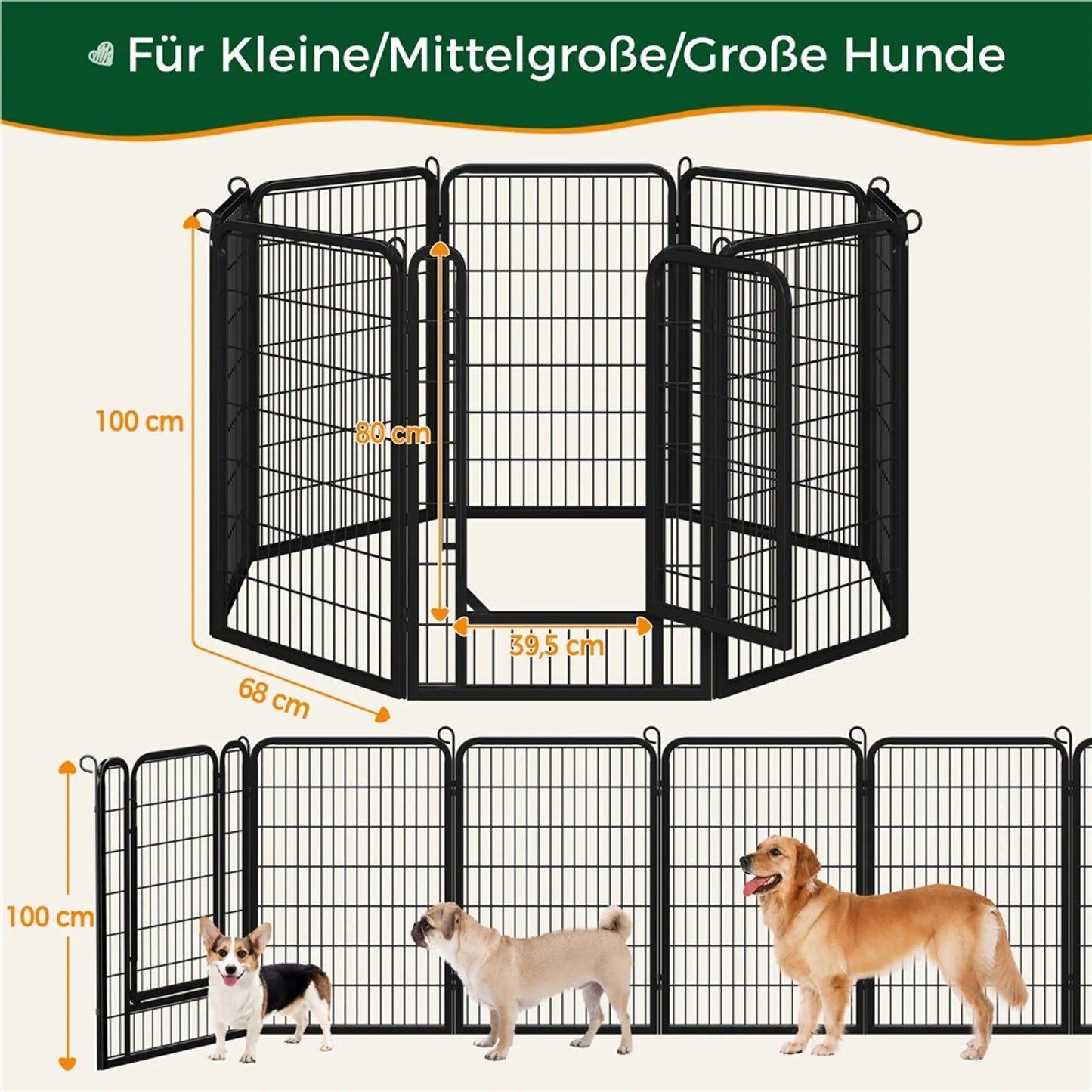 Yaheetech Parc à chiots avec 8 panneaux - équipé d'un verrouillage automatique, de 6 barres transversales par panneau et de 8 piquets de terre - pour chiens, lapins et petits animaux - métal noir - 100 x 68 x 1,5 cm par panneau