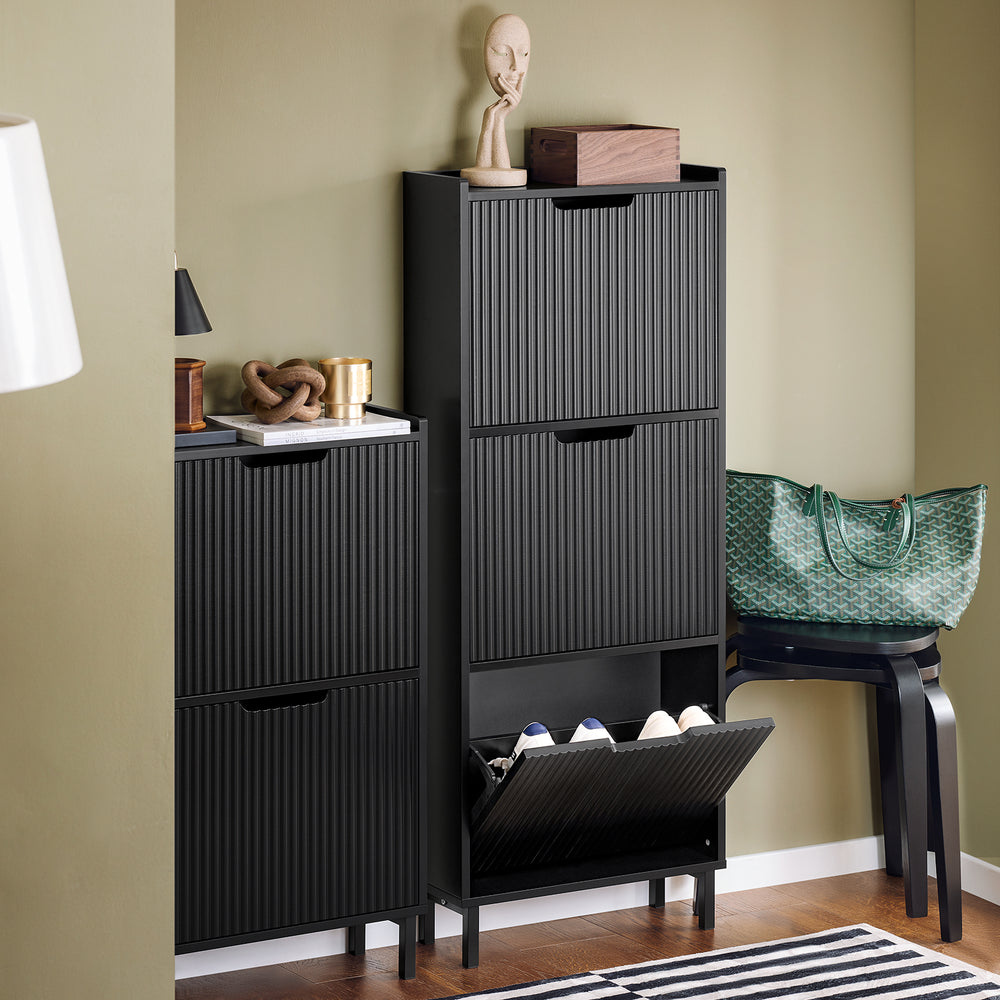 SoBuy Meuble à chaussures avec 3 abattants Meuble à chaussures étroit Meuble à chaussures avec 6 étagères Meuble de rangement pour chaussures Meuble de rangement pour chaussures
