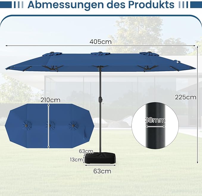 Parasol double Coast avec éclairage LED - 400 x 200 cm - UPF 50+