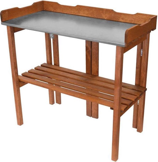 Garten Table à plantes avec feuille de zinc - Tablette en bois - Pliable - 94 x 43 x 86 cm