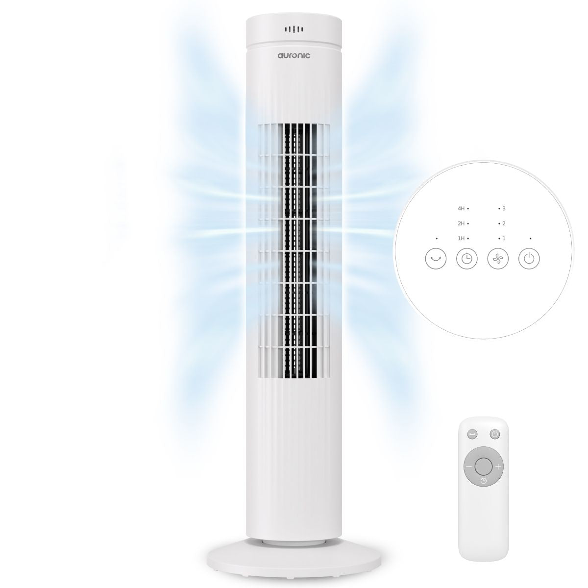Ventilateur colonne Auronic 76,4 cm - Oscillation à 60° - 3 vitesses - 35 W - Blanc