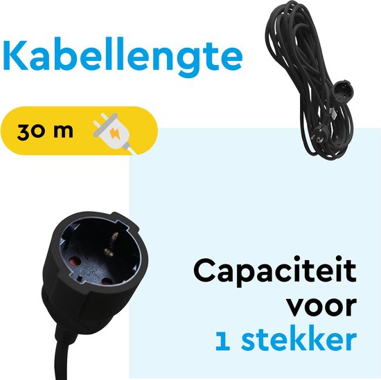 BRASQ Rallonge électrique 30 mètres noire - Rallonge avec prise de terre - Rallonge pour usage intérieur