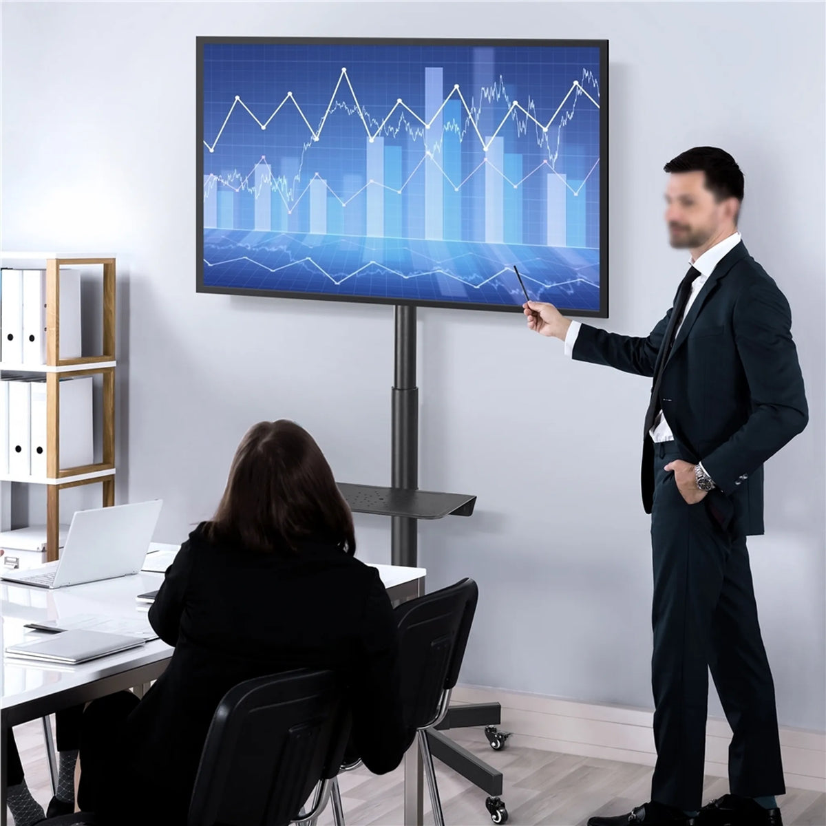 Support TV sur roulettes pour téléviseurs de 23 à 60 pouces, réglable en hauteur et pivotant, noir