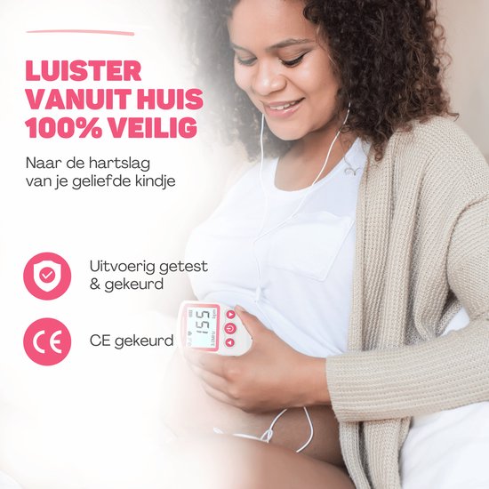 Vulpes Goods® BabyCare - Doppler Baby PRO - Baby Heart Monitor - Doppler fœtal - Doppler des battements cardiaques du bébé - Dispositif d'écho - Cadeau de grossesse - Rose - Gel d'échographie et bouchons d'oreille inclus