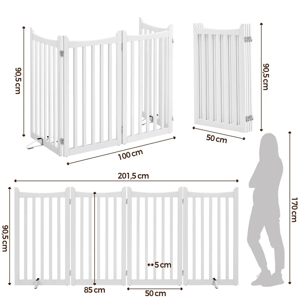 Yaheetech Dog Fence White - Clôture de sécurité pliable avec 4 panneaux - 201.5 x 90.5 x 1.8 cm