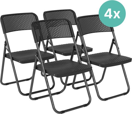 LifeGoods Set de 4 chaises pliantes - Chaises de jardin pliantes - aspect rotin noir - Chaises pliantes - capacité de charge de 200 kg