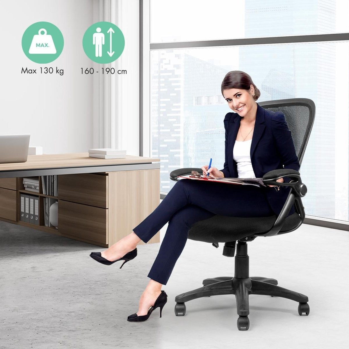 LifeGoods Ergonomic Office Chair - Chaise de bureau - Réglable - Adultes - Noir