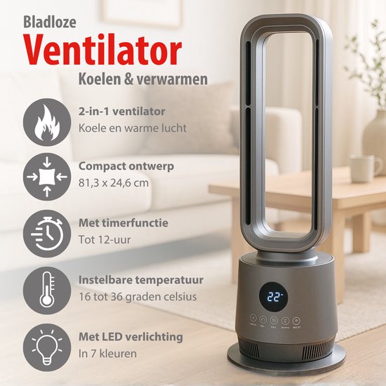 Radiateur soufflant 2-en-1 Alpina 2000 W - Radiateur électrique et ventilateur avec télécommande - Ventilateur colonne oscillant avec minuterie - Radiateur à température réglable