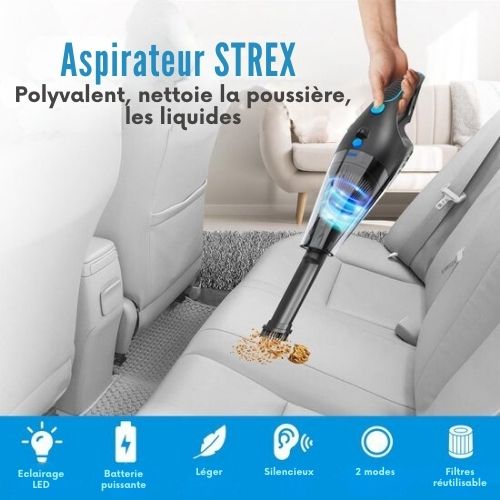 Aspirateur sans fil Strex, Aspirateur eau et poussière, 3 accessoires, 14000PA, Filtre HEPA, Eclairage LED, Extra puissant