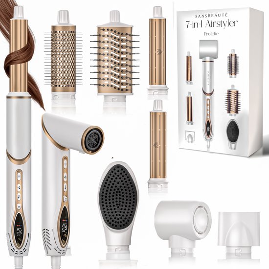 Sansbeauté® 7-in-1 Airstyler - Multistyler - Brosse sèche-cheveux cheveux courts - Hairstyler - Sèche-cheveux - Brosse sèche-cheveux - Brosse chauffante - Brosse à boucler - Pince à boucler - Brosse coiffante - Coldshot - Câble rotatif