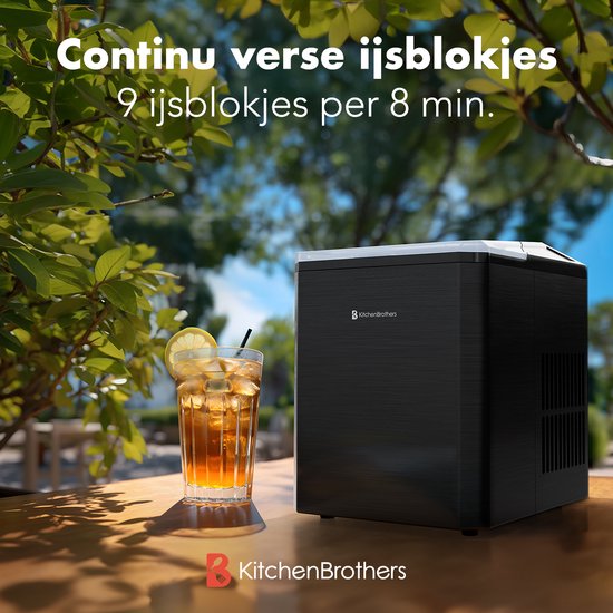 Machine à glaçons - KitchenBrothers - 1L - Fonction auto-nettoyante - 12kg/24 heures - Acier inoxydable