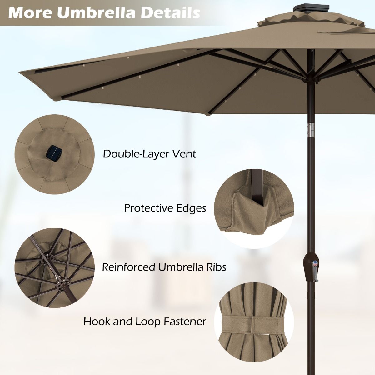 Parasol Coast avec lumières LED - Ø300cm - Marron
