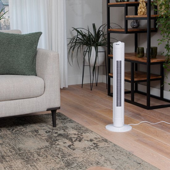 Ventilateur colonne Tristar – Minuterie jusqu'à 120 min – Oscillation – 3 vitesses – Silencieux et compact – VE‑5900 – Blanc