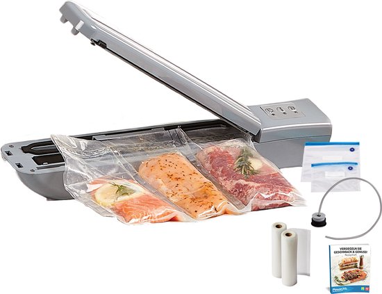 Lot de 2 récipients sous vide Duo NutriSealer - Conservation des aliments grâce à la technologie du vide, adaptés au micro-ondes et au congélateur, étanches avec réglage de la date
