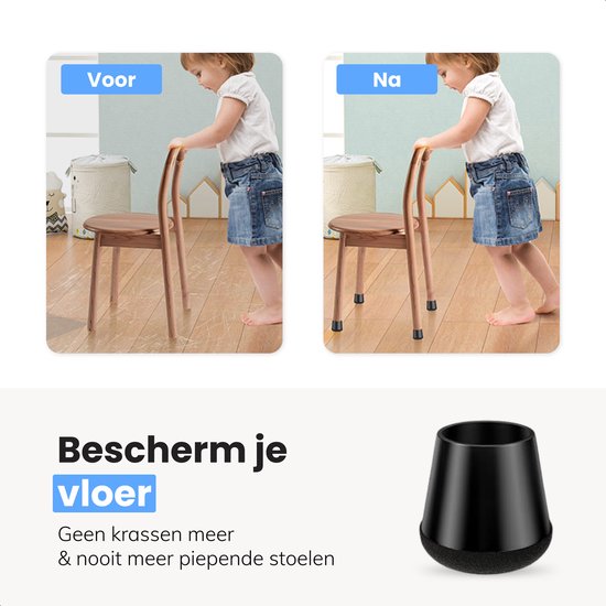 Air Protège-jambes de chaise avec feutre - 32 pièces - Capuchons 12-16mm - Avec feutre anti-rayures - Rond - Noir - Protection du sol - Bas de jambe de chaise - Noir