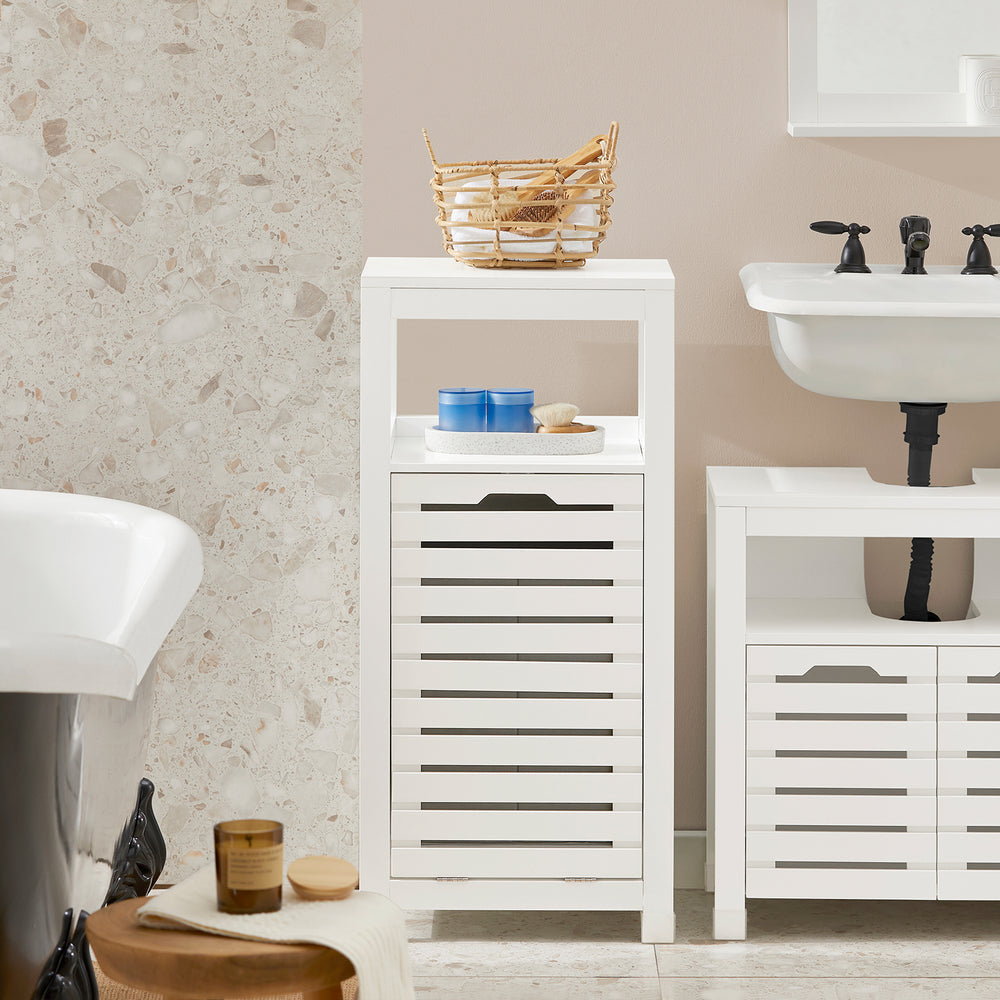 SoBuy BZR67-W Meuble de salle de bain - Panier à linge inclinable - Bois MDF blanc - 42x30x90 cm