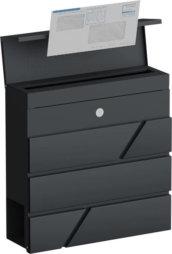 Boîte aux lettres Avalo en acier inoxydable Anthracite avec compartiment à journaux et serrure - Matériel de montage et 2 clés inclus