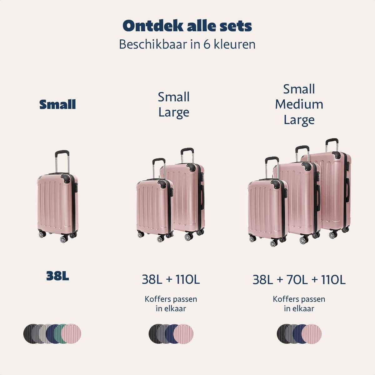 TRVLMORE Bagage à main Valise à roulettes - Serrure numérique - 54x36x20cm - 38L - Or Rose