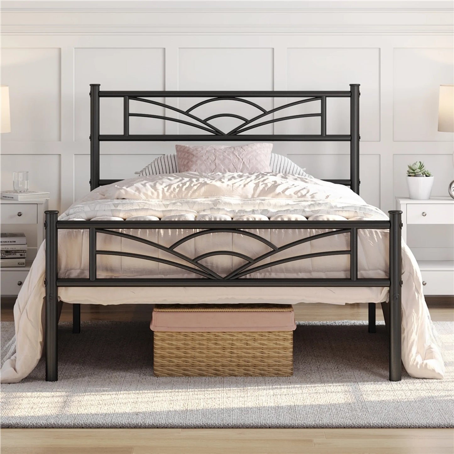 Yaheetech Cadre de lit en métal Cloud - 207,5 x 96,5 x 88,5 cm - équipé d'une tête de lit haute et d'un sommier à lattes et d'un espace de rangement de 32 cm - pour la chambre à coucher et la chambre d'amis - métal noir
