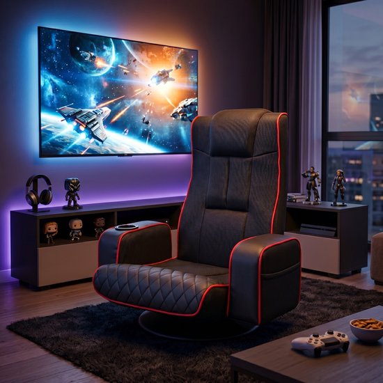 VDD Gaming - Fauteuil de gaming - Fauteuil au sol - Fauteuil de gaming noir/rouge - Fauteuil au sol réglable