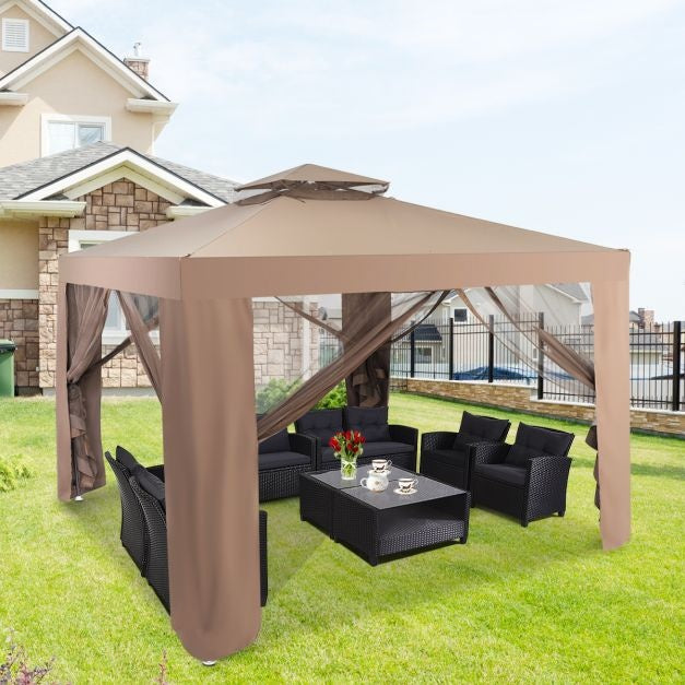 Tonnelle de jardin pliante Coast avec 4 parois latérales - 300x300x265cm - Marron