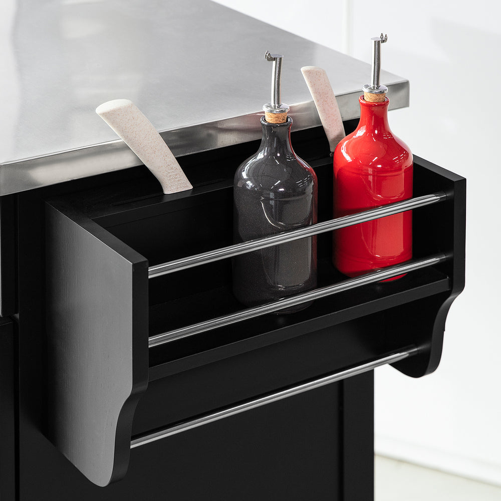 SoBuy Chariot de cuisine avec plan de travail - Avec tiroir et 2 portes - Max. 50KG - 83 x 46 x 90 cm - Noir