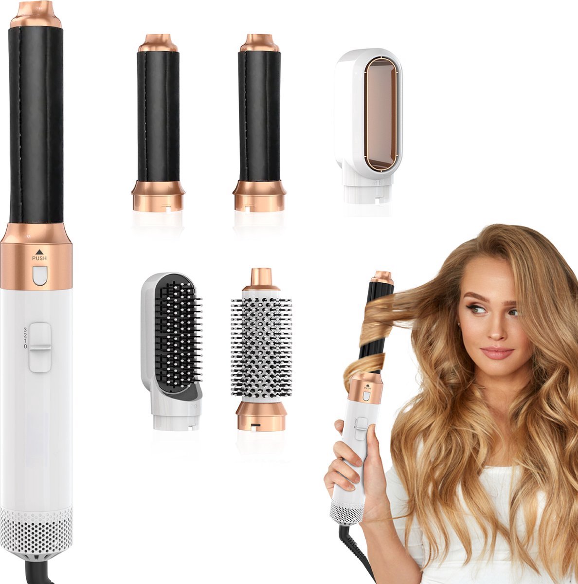 Professionals Airstyler - Appareil de coiffure 5 en 1 - Sac de voyage inclus - Brosse soufflante - Appareil de coiffure multifonction - Hairwrap - Brosse bouclante - Appareil de coiffure - Appareil de coiffure - Fer à lisser - Blanc