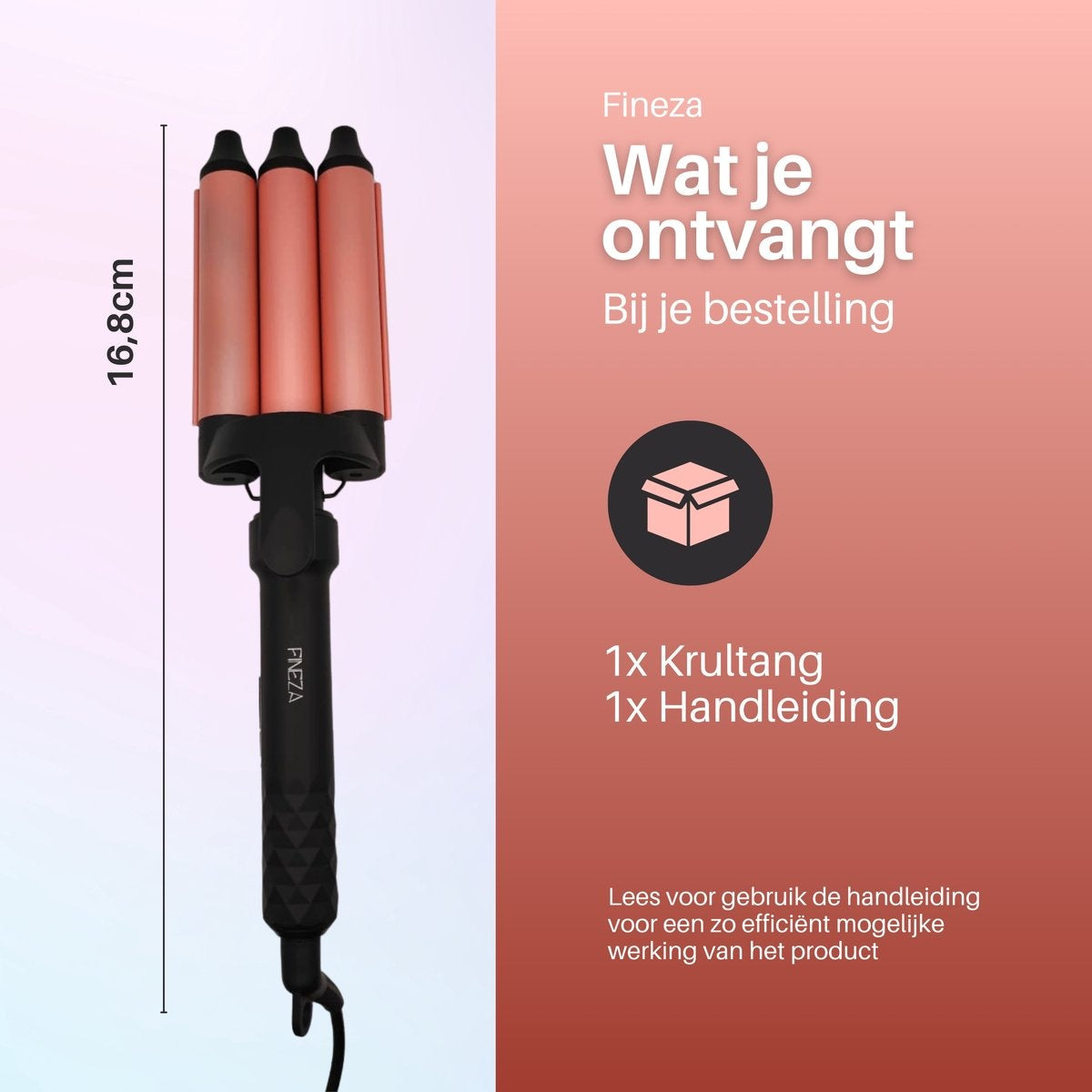 Fineza Pince à gaufres 25mm - Boucleur de cheveux en céramique avec 10 réglages de température - Or rose